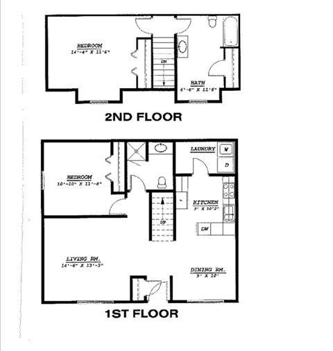 Floor plan for 2 beds, 2 baths, 1253 sqft